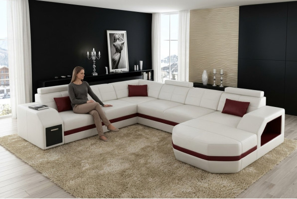 Paysage vivant Canapé en cuir Canapé Canapé d'angle Suite d'angle Design Moderne Canapé avec USB