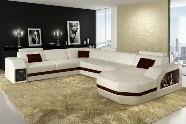 Paysage vivant Canapé en cuir Canapé Canapé d'angle Suite d'angle Design Moderne Canapé avec USB