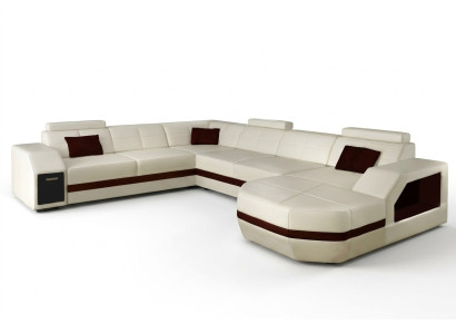Paysage vivant Canapé en cuir Canapé Canapé d'angle Suite d'angle Design Moderne Canapé avec USB
