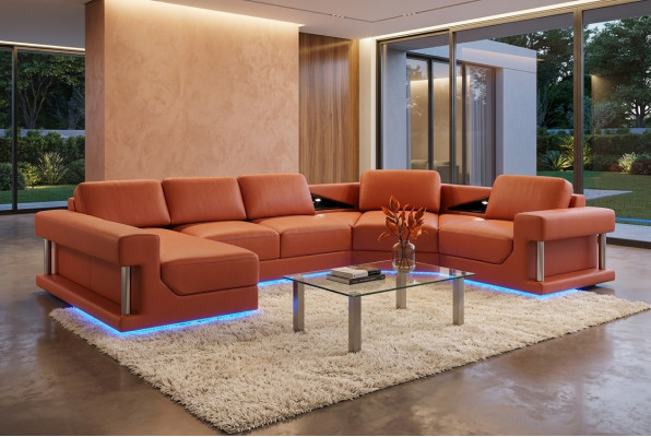Canapé en cuir Salon Paysage de vie Canapé Canapé d'angle Suite d'angle Design Moderne Canapé avec USB