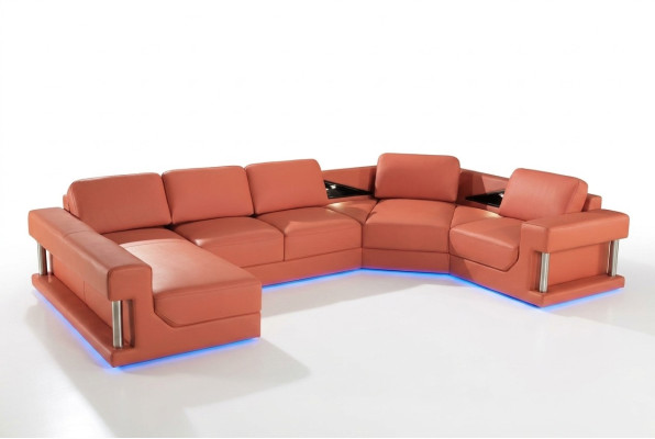 Canapé en cuir Salon Paysage de vie Canapé Canapé d'angle Suite d'angle Design Moderne Canapé avec USB