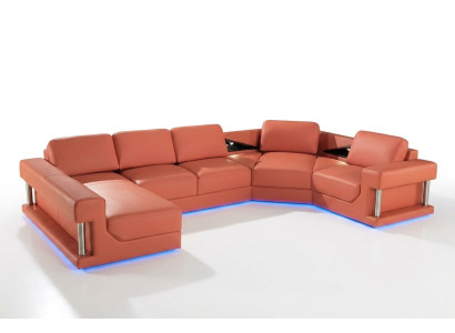 Canapé en cuir Salon Paysage de vie Canapé Canapé d'angle Suite d'angle Design Moderne Canapé avec USB