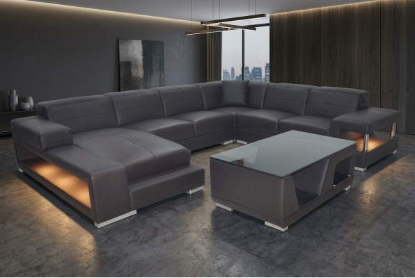 Canapé d'angle en cuir Suite de paysage vivant Design Canapé d'angle moderne Canapé en forme de U avec USB