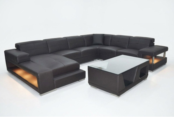 Canapé d'angle en cuir Suite de paysage vivant Design Canapé d'angle moderne Canapé en forme de U avec USB