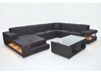 Canapé d'angle en cuir Suite de paysage vivant Design Canapé d'angle moderne Canapé en forme de U avec USB