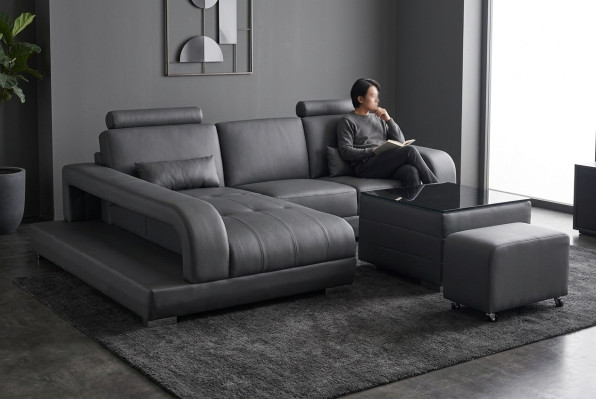 Canapé XXL en cuir Design Suite de vie en cuir Sofa moderne en forme de L avec table USB