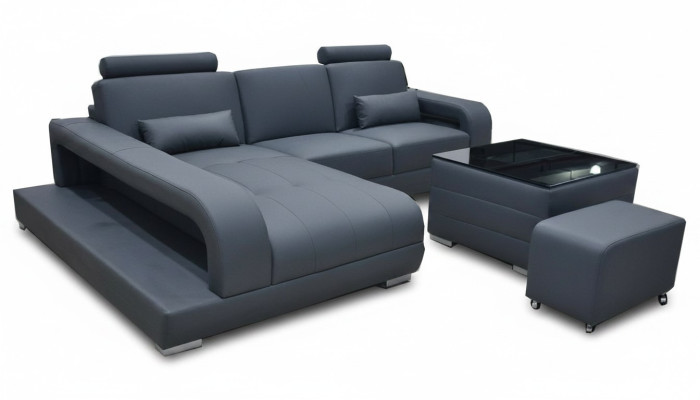 Canapé XXL en cuir Design Suite de vie en cuir Sofa moderne en forme de L avec table USB