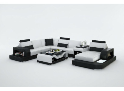 Canapé en cuir Canapé Paysage de vie Canapé d'angle Suite d'angle Design Canapé moderne avec USB