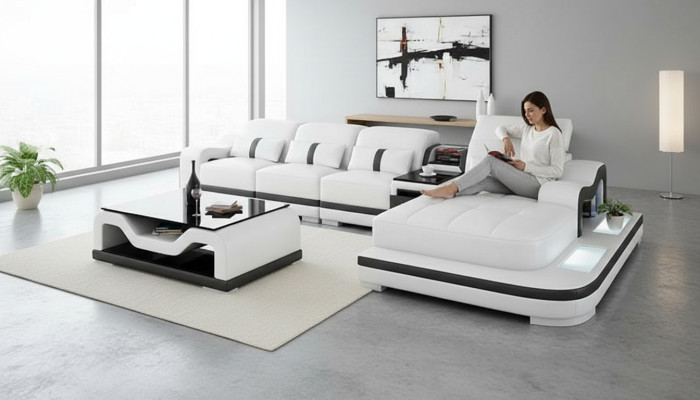 Canapé en cuir canapé set nouveau 3+2+1 places Suite Design Moderne Canapé + USB