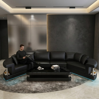 Paysage vivant Canapé d'angle trapézoïdal Canapé rond rond Sofa rond Canapé Rembourrage de forme en U + USB