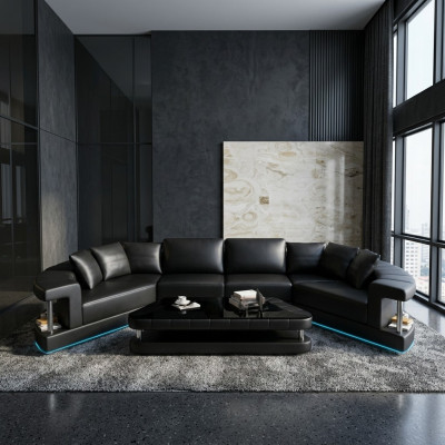 Paysage vivant Canapé d'angle trapézoïdal Canapé rond rond Sofa rond Canapé Rembourrage de forme en U + USB