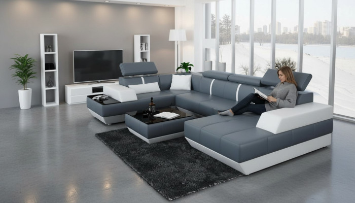 Coin salon moderne canapé en cuir Canapé d'angle Canapé Canapé Canapé Paysage de vie K5015 + USB