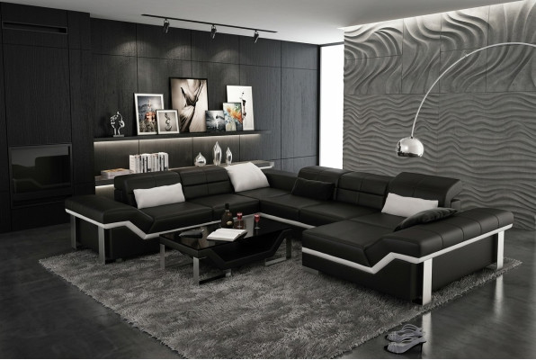 Moderne Sitzgruppe Ledersofa Ecksofa Sofa Polsterung Couch Wohnlandschaft K5007 + USB