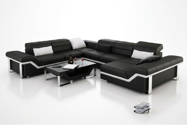 Moderne Sitzgruppe Ledersofa Ecksofa Sofa Polsterung Couch Wohnlandschaft K5007 + USB