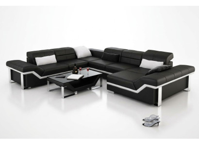 Moderne Sitzgruppe Ledersofa Ecksofa Sofa Polsterung Couch Wohnlandschaft K5007 + USB