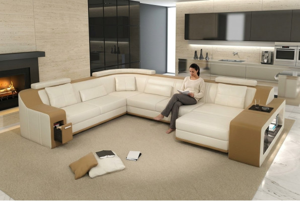 Espace d'assise moderne Canapé d'angle Canapé Rembourrage Canapé d'angle en cuir Salon paysager USB