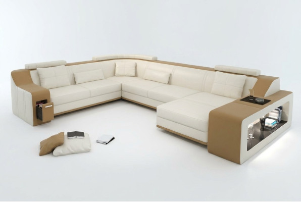 Espace d'assise moderne Canapé d'angle Canapé Rembourrage Canapé d'angle en cuir Salon paysager USB
