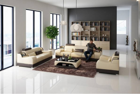Ensemble de canapés Canapé Rembourrage Canapé 3+3 Ensemble Complet Sets Design Cuir 2 pièces.