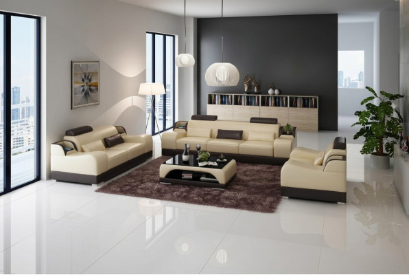Ensemble de canapés Canapé Rembourrage Canapé 3+3 Ensemble Complet Sets Design Cuir 2 pièces.