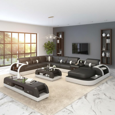 Canapé d'angle en U rembourré de luxe pour paysage de vie Salon Grand canapé d'angle XXL + USB
