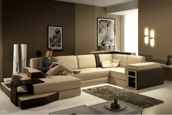 XXL Canapé Design Big +USB Canapé d'angle Canapé Wohlandschaft en forme de U Cuir Textile d'angle