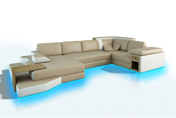 Canapé d'angle design XXL Grand canapé avec canapé USB Wohlandschaft en cuir en forme de U en textile