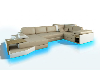 Canapé d'angle design XXL Grand canapé avec canapé USB Wohlandschaft en cuir en forme de U en textile