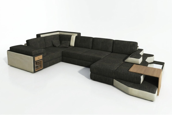 Canapé d'angle XXL Design Big avec USB, canapé d'angle Wohlandschaft en cuir en forme de U en textile.