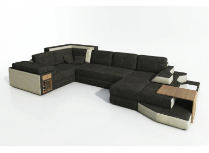 Canapé d'angle XXL Design Big avec USB, canapé d'angle Wohlandschaft en cuir en forme de U en textile.