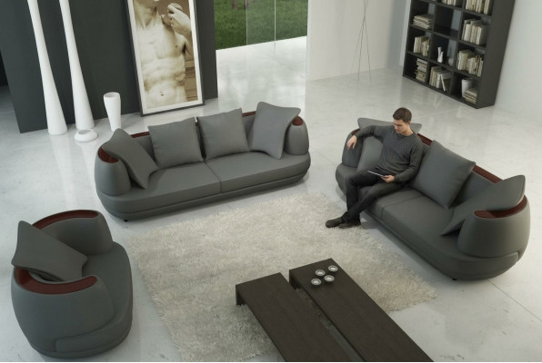 Ensemble de canapé avec USB Canapé de designer de luxe Rembourrage 3+2+1 Canapé en cuir Gris neuf