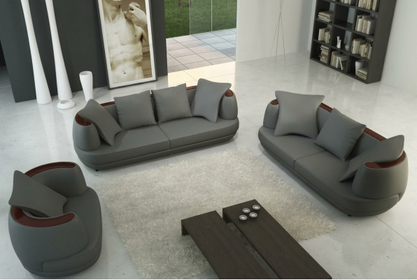 Ensemble de canapé avec USB Canapé de designer de luxe Rembourrage 3+2+1 Canapé en cuir Gris neuf