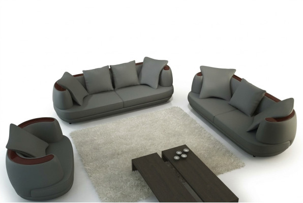 Ensemble de canapé avec USB Canapé de designer de luxe Rembourrage 3+2+1 Canapé en cuir Gris neuf