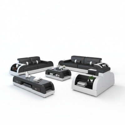 Ensemble de canapé avec USB Canapé Revêtement Cuir Canapé 3+2+1 Canapés Classiques Sièges NEUF