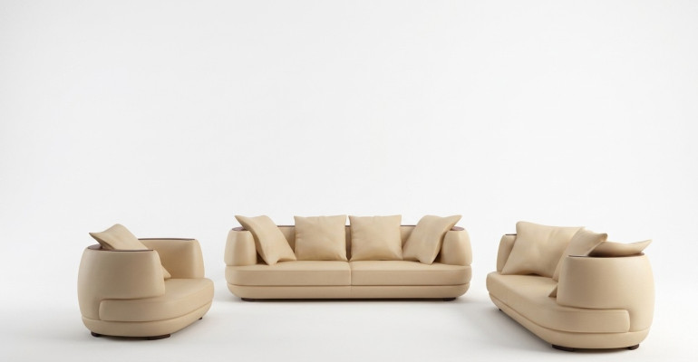 Set de canapé + Canapé design de luxe avec port USB, tissu de siège en cuir 3+2+1 beige NEUF