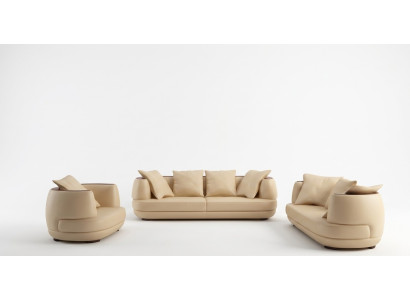 Set de canapé + Canapé design de luxe avec port USB, tissu de siège en cuir 3+2+1 beige NEUF