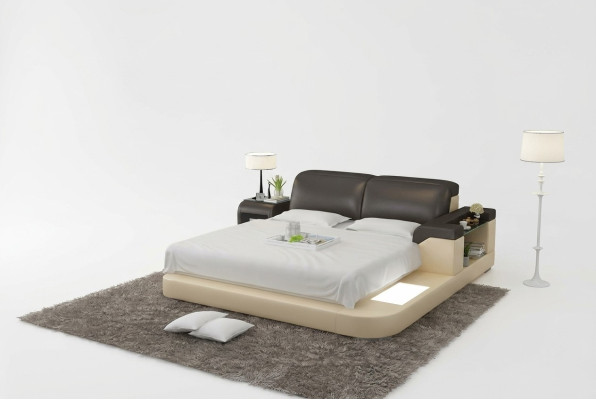 Lit à eau multifonctionnel de luxe en double, avec matelas à eau et rembourrage 200x200 + USB