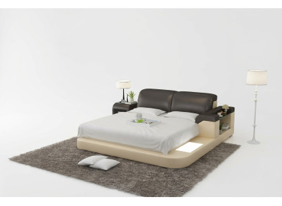 Lit à eau multifonctionnel de luxe en double, avec matelas à eau et rembourrage 200x200 + USB