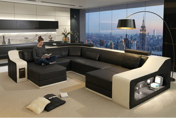 Canapé en cuir Canapé en coin Salon de paysage Canapé d'angle Suite d'angle Design Canapé moderne avec USB