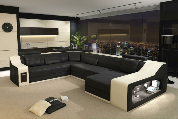 Canapé en cuir Canapé en coin Salon de paysage Canapé d'angle Suite d'angle Design Canapé moderne avec USB