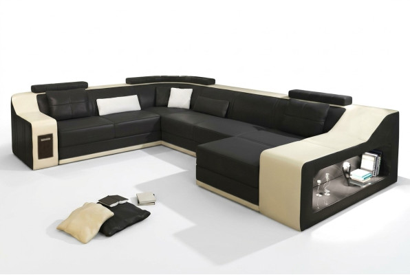 Canapé en cuir Canapé en coin Salon de paysage Canapé d'angle Suite d'angle Design Canapé moderne avec USB