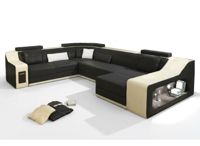 Canapé en cuir Canapé en coin Salon de paysage Canapé d'angle Suite d'angle Design Canapé moderne avec USB