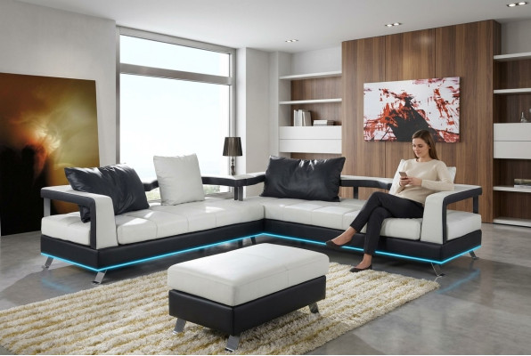 Canapé en cuir Canapé Paysage de vie Canapé d'angle Suite d'angle Design Moderne Canapé + USB neuf