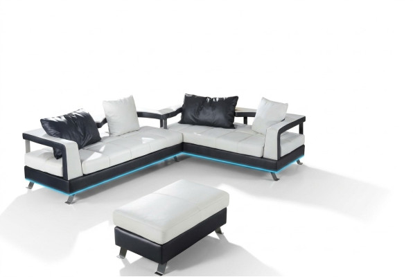 Canapé en cuir Canapé Paysage de vie Canapé d'angle Suite d'angle Design Moderne Canapé + USB neuf