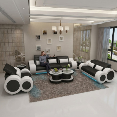 Canapé en cuir ensemble de canapé 3+2+1 suite design canapé moderne + siège USB neuf