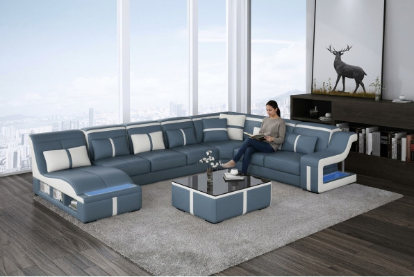 Paysage vivant Canapé d'angle Canapé Sofa en forme de U Rembourrage Canapés Design en cuir Illuminé