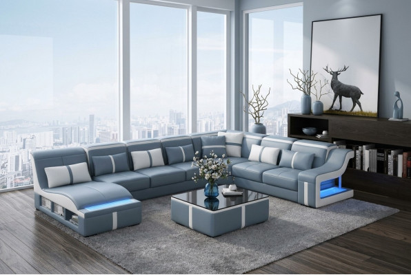 Paysage vivant Canapé d'angle Canapé Sofa en forme de U Rembourrage Canapés Design en cuir Illuminé