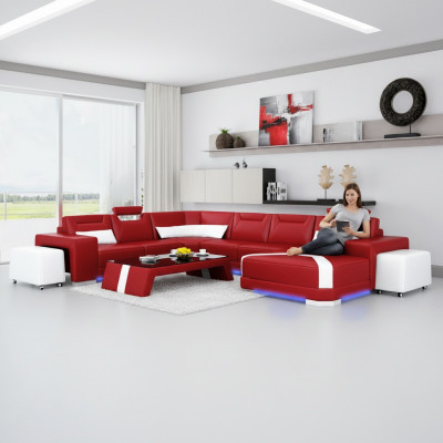 Canapé en cuir Canapé paysage vivant Canapé d'angle Ensemble d'angle Design Moderne Canapé + USB neuf