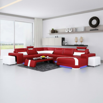 Canapé en cuir Canapé paysage vivant Canapé d'angle Ensemble d'angle Design Moderne Canapé + USB neuf