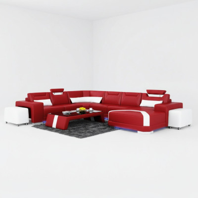 Canapé en cuir Canapé paysage vivant Canapé d'angle Ensemble d'angle Design Moderne Canapé + USB neuf