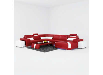 Canapé en cuir Canapé paysage vivant Canapé d'angle Ensemble d'angle Design Moderne Canapé + USB neuf